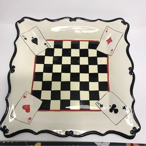 Young's Heartfelt Kitchen Creations Ceramic 11.5” Plate Chess board Cards Black